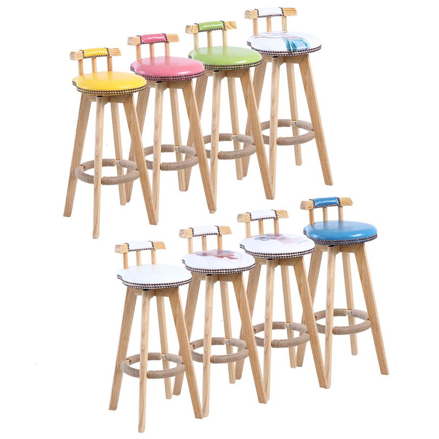 Modern Rotatable Backrest Counter Stool Wood Cafe Bar Stool with Leather Cushion