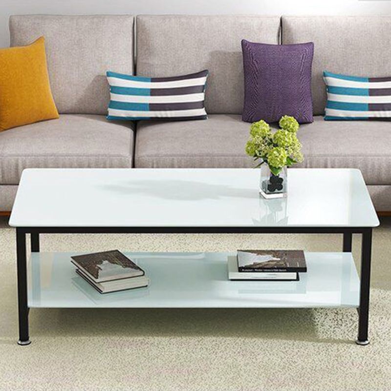 Contemporary Glass Rectangular Coffee Table with Storage and 4 Legs