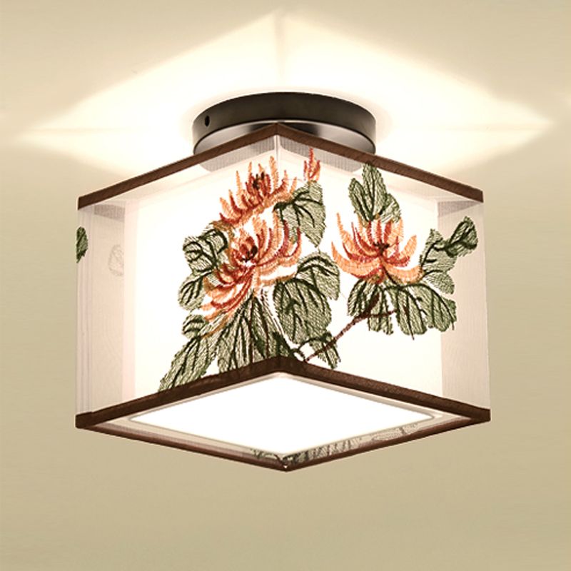 Fabric Light Fixtures Chinese Style Flush Light for Living Room Dinning Room Foyer