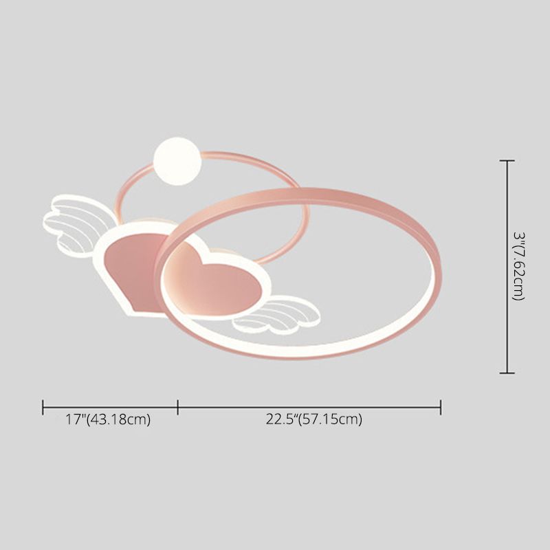 Cartoon Heart Vleugel Flush Mount Plafond Licht Metaal Kids Room LED Flush Light met Halo Ring