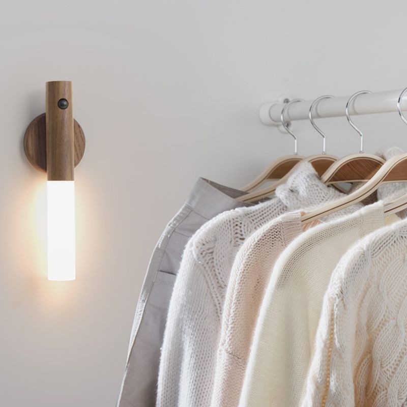 Wood Cylinder Wall Sconce Lighting Modern Style 1 Light Wall Lamps