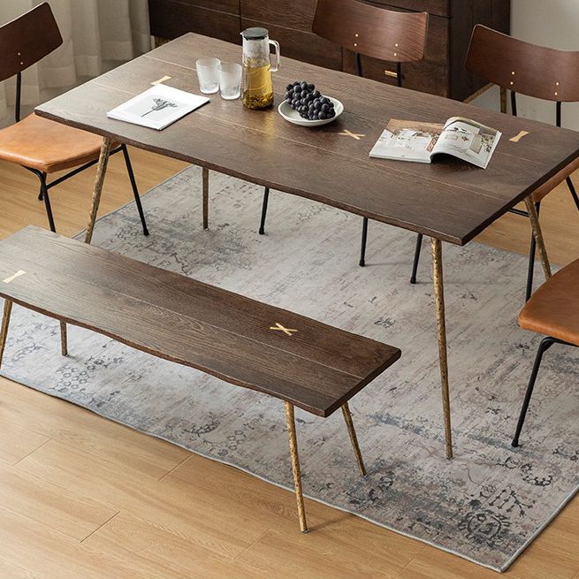 Glam Style Oak Wood Dining Table 4 Legs Table for Living Room