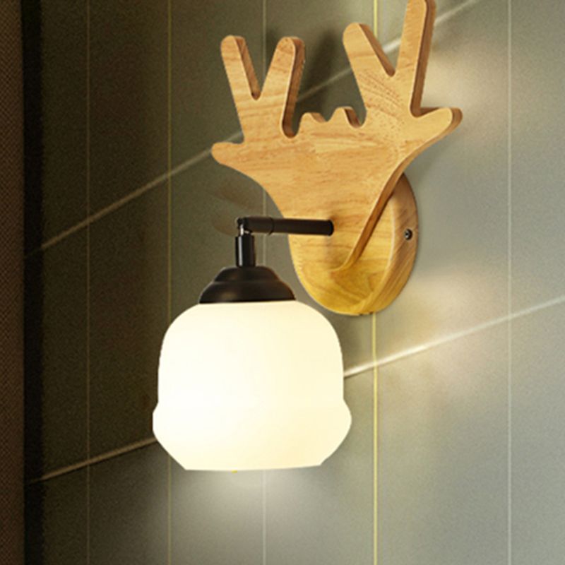 Luce da parete a forma di gemme contemporanee con testa di cervo 1 funce da parete in legno leggero in beige per camera da letto
