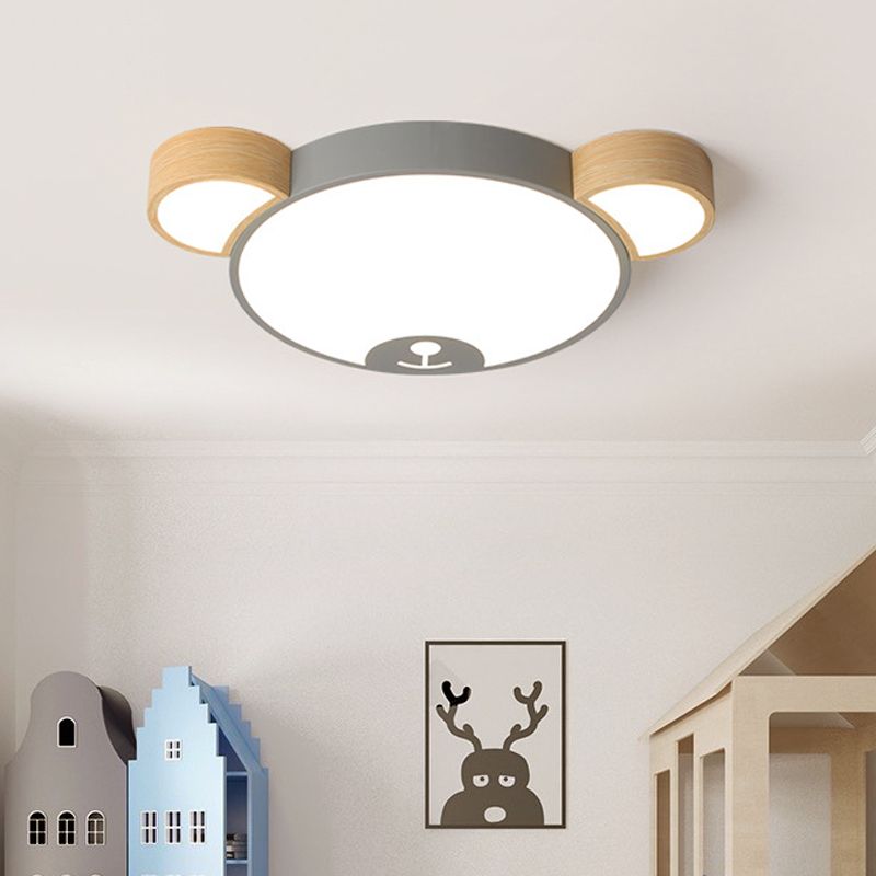 Lámpara colgante de montaje empotrado LED para dormitorio, accesorio montado en el techo gris/verde, estilo infantil, con pantalla acrílica de oso