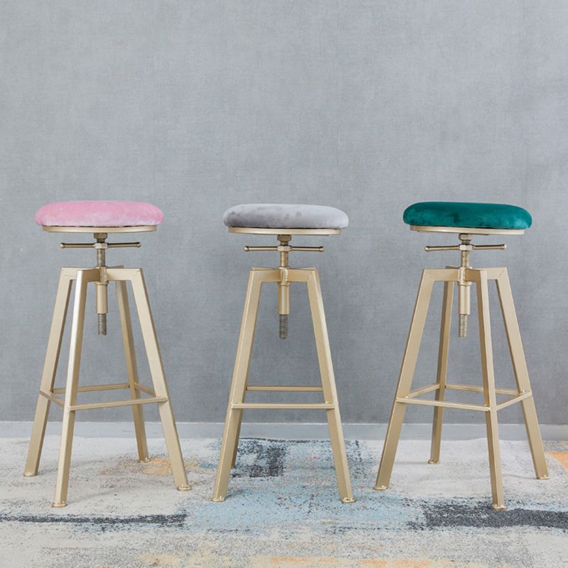 Backless Upholstered Bar Stool Metal Adjustable Height Bar Stool with Gold Legs