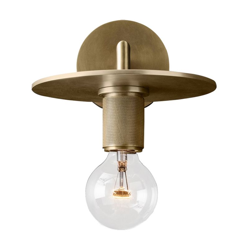 1-Bulb Wall Mount Lamp Simple Exposed Bulb Metal Sconce Ideas in Black/Brass/Chrome with Flat Top