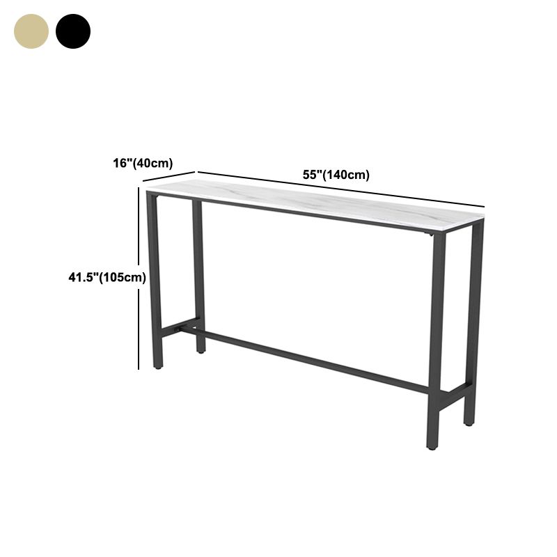 Glossy White Marble Top Bar Table Glam Pub Table with Metal Frame