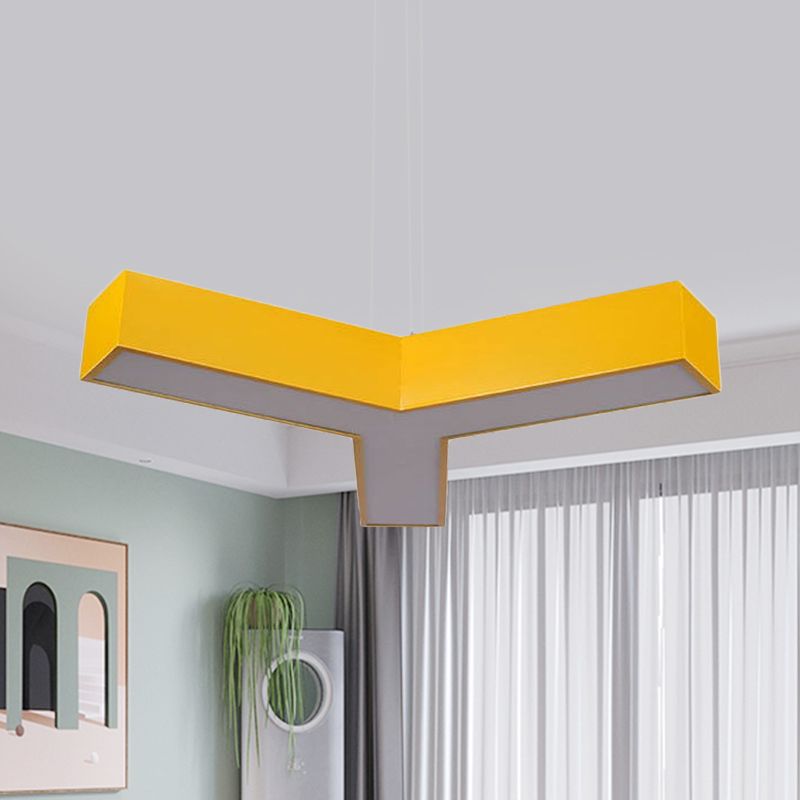 LED Kindergarten Chandelier Lamp Kids Red/Yellow Hanging Light Fixture with Y-Like Acrylic Shade