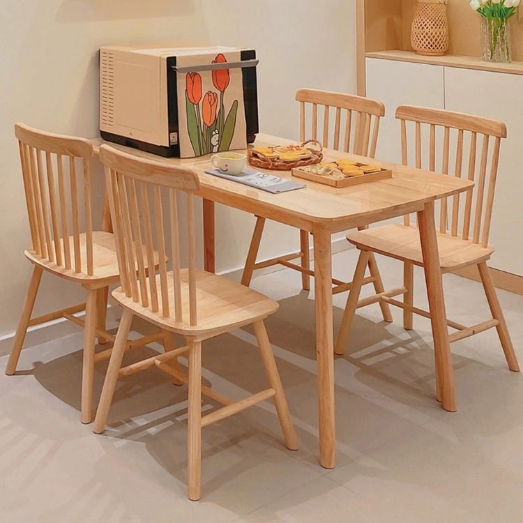 Wooden Table Set of 5/7 with Rectangle Table Modern Dining Set with Winsor Chairs for Restaurant