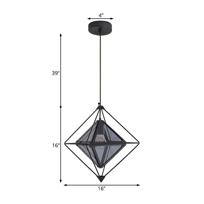 Moderne 1 leichte Anhänger Licht mit bernsteinfarbenem/rauchgrauem Glasschatten Polygon Deckenlampe mit schwarzem/goldenem Rahmen