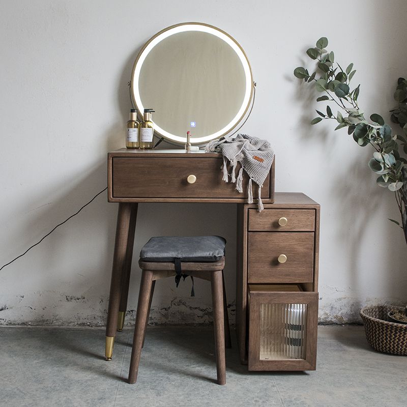 Rubberwood Vanity Set with Drawers in Walnut Makeup Vanity Desk Table