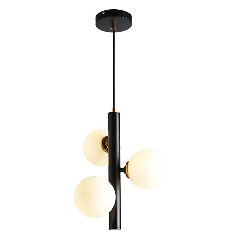 Modern Minimalist Linear Chandelier Light Fixture Spherical White Glass 3 Light Ceiling Chandelier
