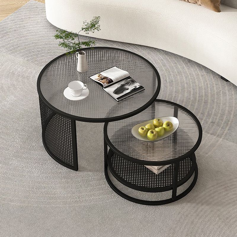 Tropical Coffee Table Glass Top Round Frame Coffee Cocktail Table