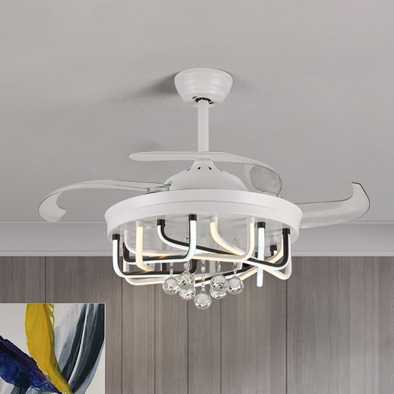 Éclairage de ventilateur de plafond de 19 "W 3 Blades avec une nuance linéaire en acrylique Crystal chambre à coucher semi-luminaire à montagne en blanc / noir