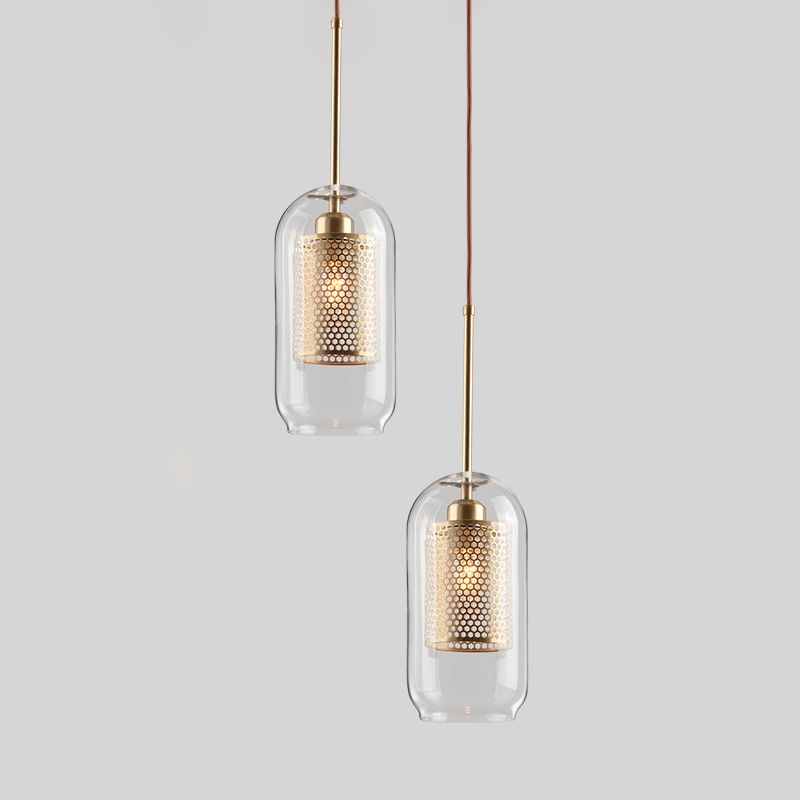 1 Light Cylinder Ceiling Light Industrial Glass Hanging Pendant Lights for Coffee Shop