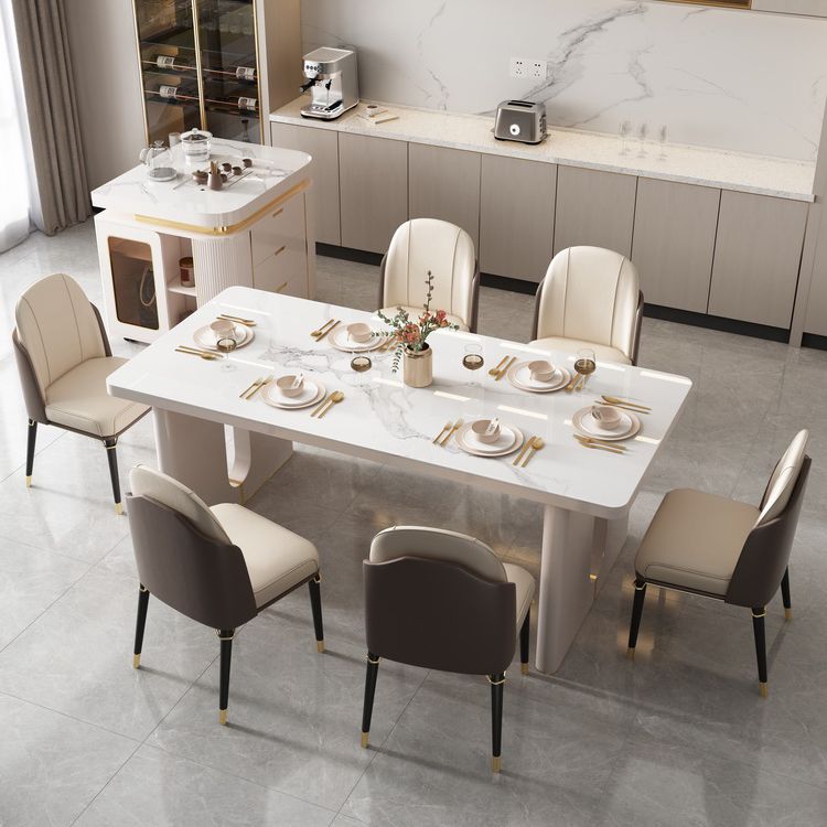 Rectangle Double Pedestal Dining Table Stone and Wood Dining Table