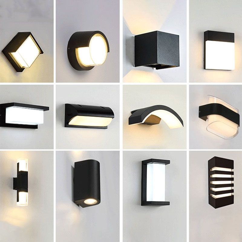 Geometrical Acrylic Wall Sconce Light Minimalist Black LED Wall Mount Lighting for Outdoor