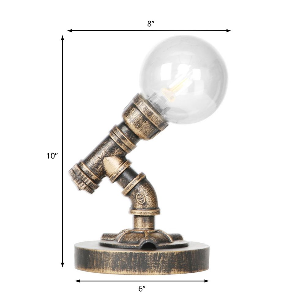 1 Light Light/Amber Glass Desk Lampada Vintage Vintage Bronzo Globe Bronzo Ombra del soggiorno Luce con base