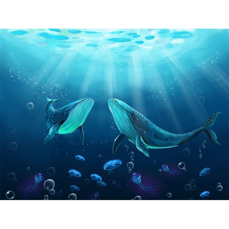 Blue Underwater Dolphins Wallpaper Mural Stain Resistant Wall Art for Kids Bedroom