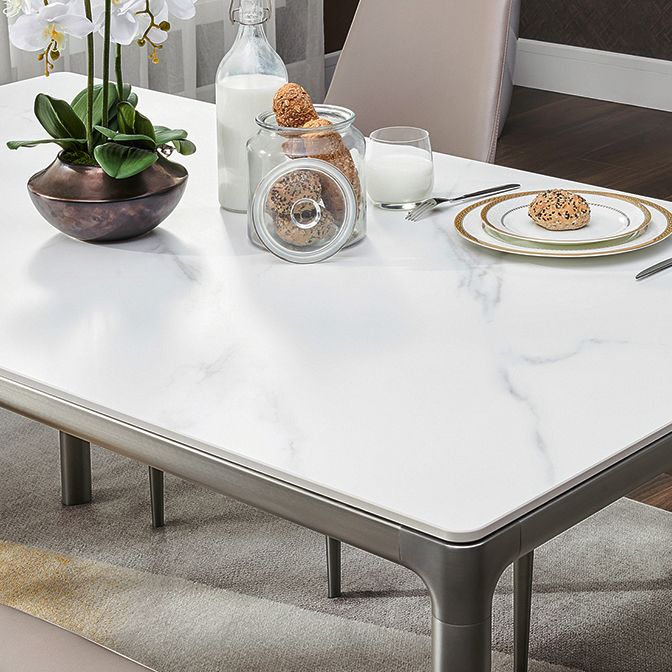 White Stone Top Dining Table Stainless Steel 4 Legs Dining Table
