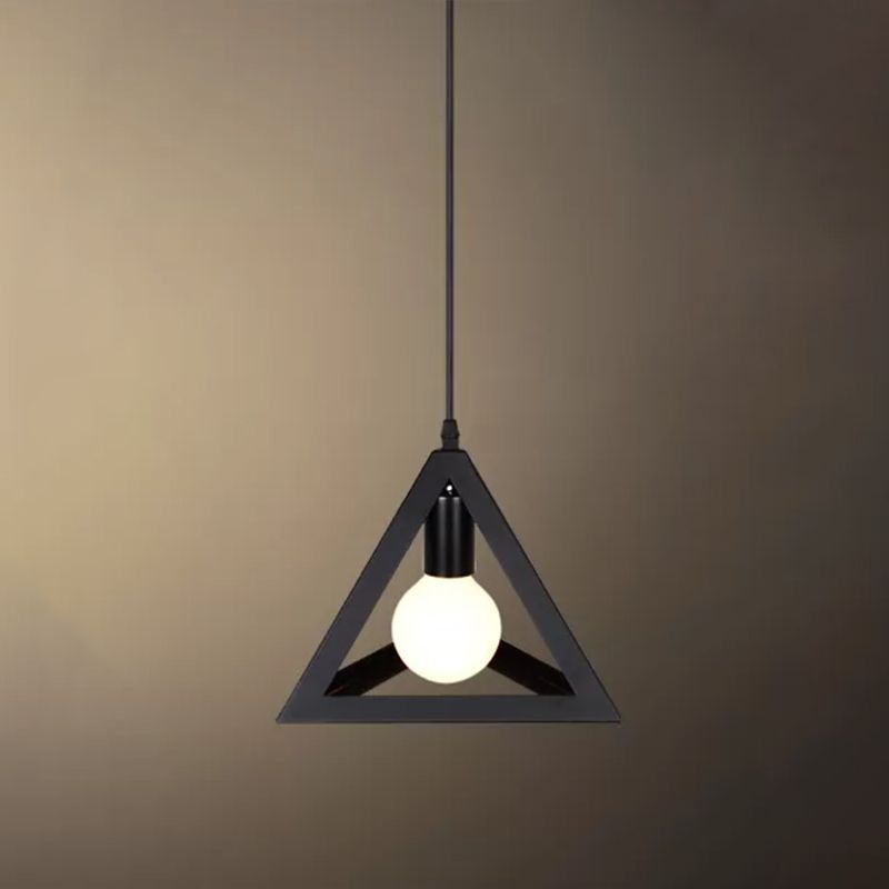 Black 1 Head Suspension Lamp Industrial Iron Geometric Cage Hanging Ceiling Light for Restaurant