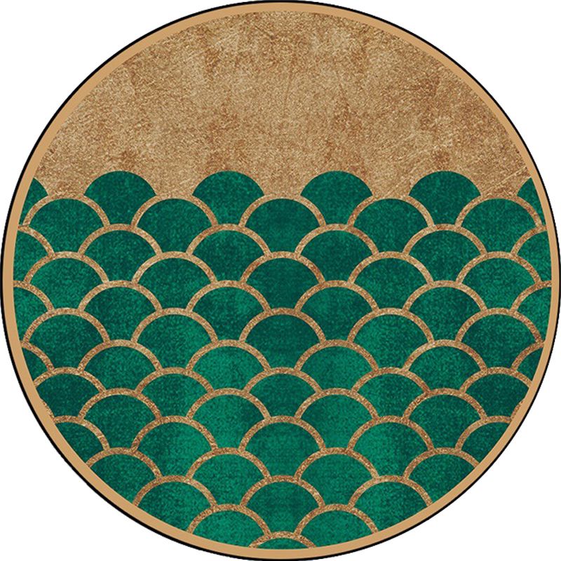 Modern Living Room Rug in Green Geometric Fish Scales Print Rug Polyester Non-Slip Area Rug