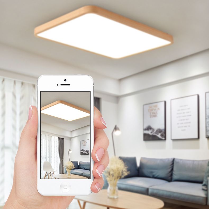 Geometric LED Ceiling Lamp Modern Wood 1 Light Flush Mount for Bedroom Study