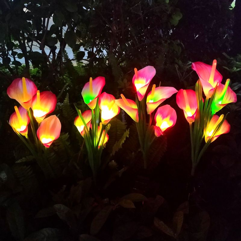 Calla Lily Backyard Solar Ground Lighting Plastic 4 Heads Artistic LED Landscape Light