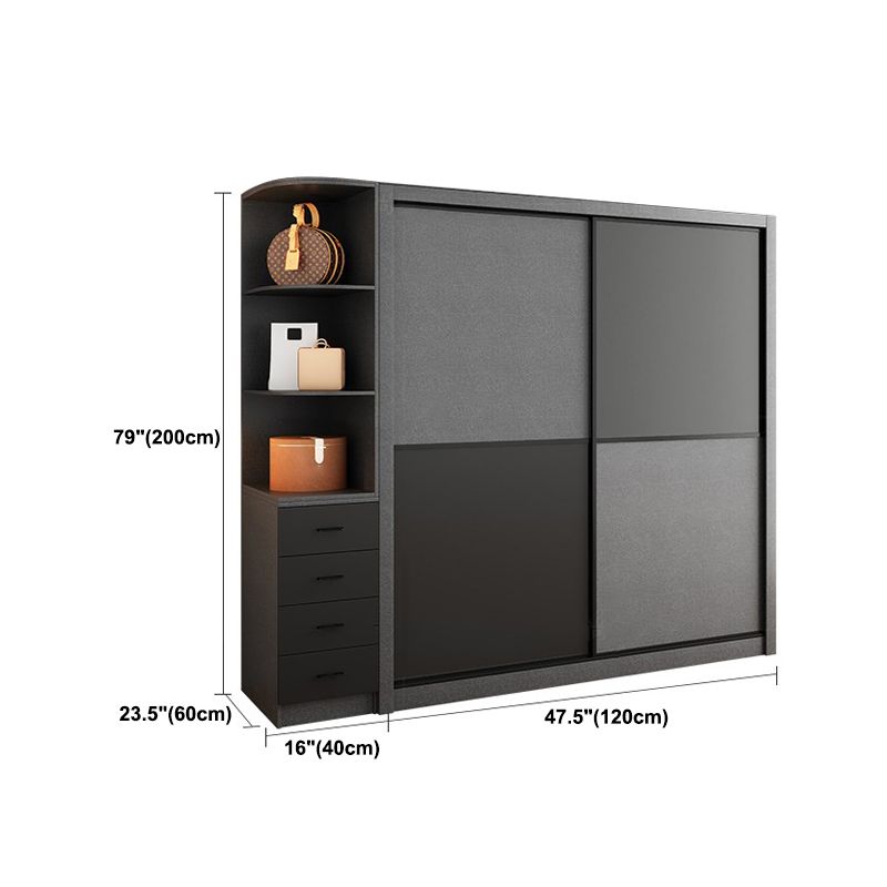 Grey Engineered Wood Wardrobe Armoire Modern Wardrobe Cabinet