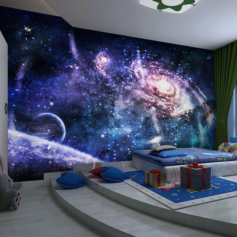 Fantasy Deep Space Wall Mural Decal for Children's Bedroom, Blue and Purple, Custom Size Available