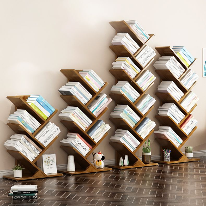 Modern Bamboo Bookshelf Geometric Closed Back Vertical Bookcase