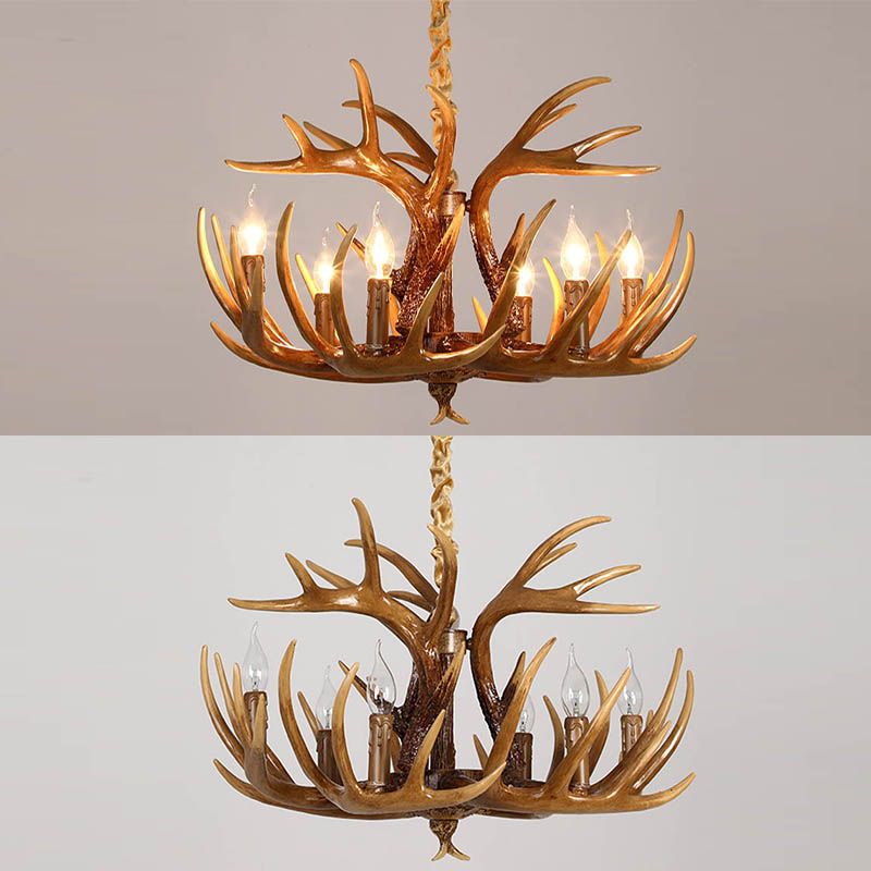 Resin Antler Chandelier Lamp Rustic Restaurant Bar Living Room Ceiling Hanging Light Fixture