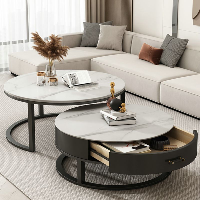 Slate Coffee Table Set Frame Cocktail Table with Storage Drawers
