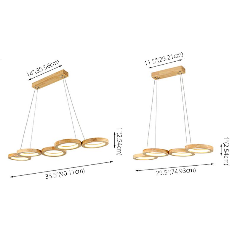Sospensione in legno circolare Luce minimalista a LED Isola sospesa per il ristorante