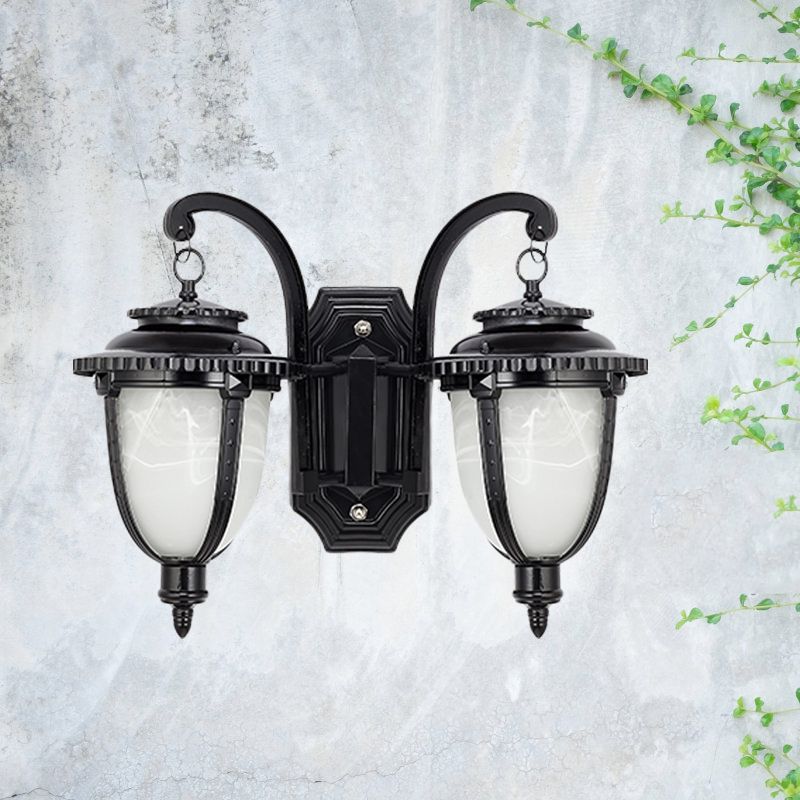 2 lichten wand gemonteerd lamp Classic Patio Sconce met urn matglasschaduw in zwart/brons, klein/groot