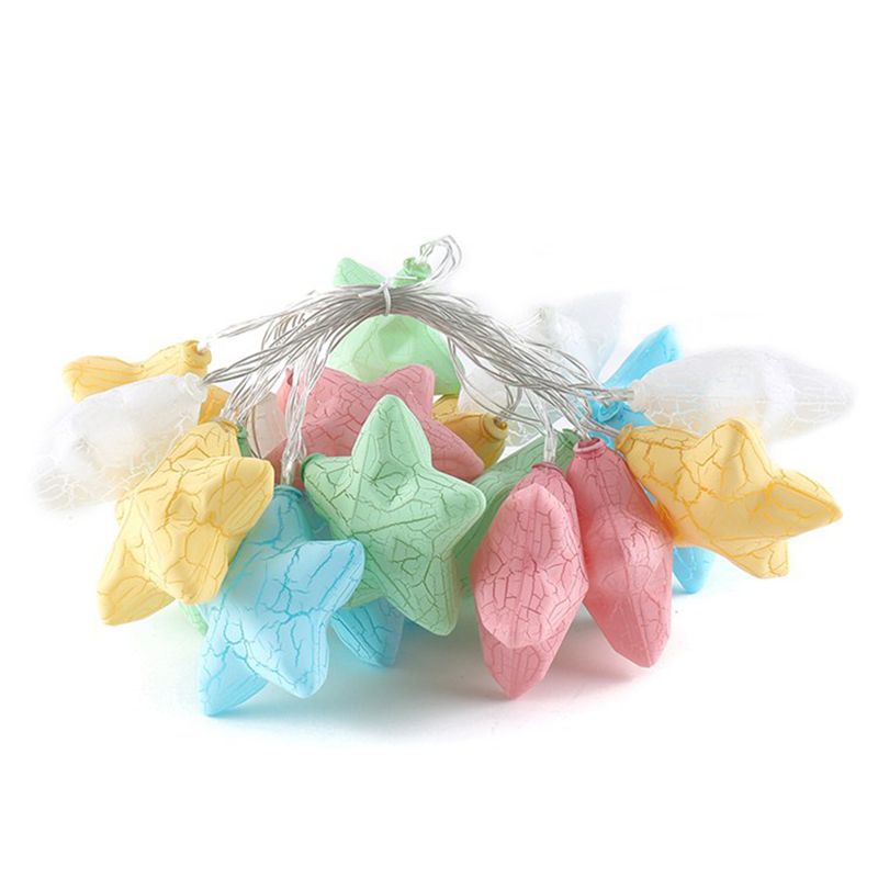 6.5ft Plastic Crackle Star String Lamp Art Decor 10 Heads Clear LED Fairy Lighting for Courtyard