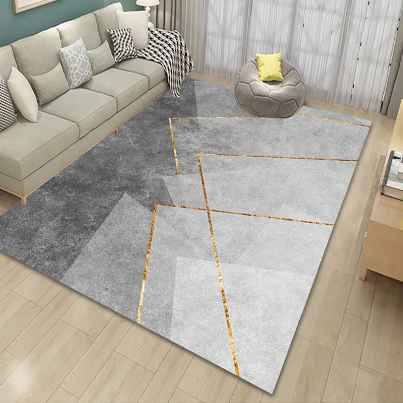 Gray Modern Rug Polyester Geometry Rug Stain Resistant Rug for Drawing Room