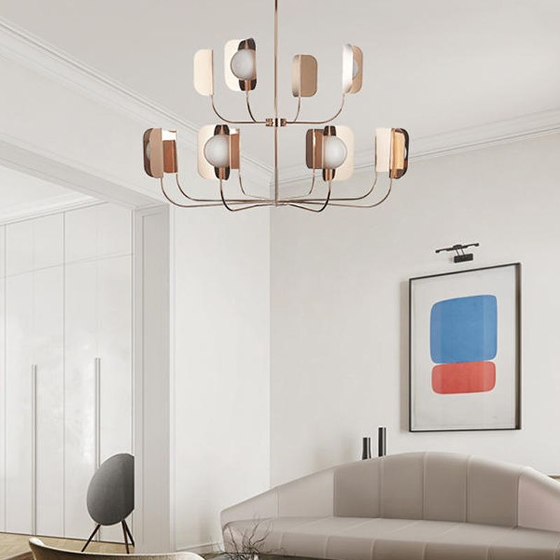 Postmodern Style Chandelier Light Metal Acrylic Pendant Light in Gold for Living Room