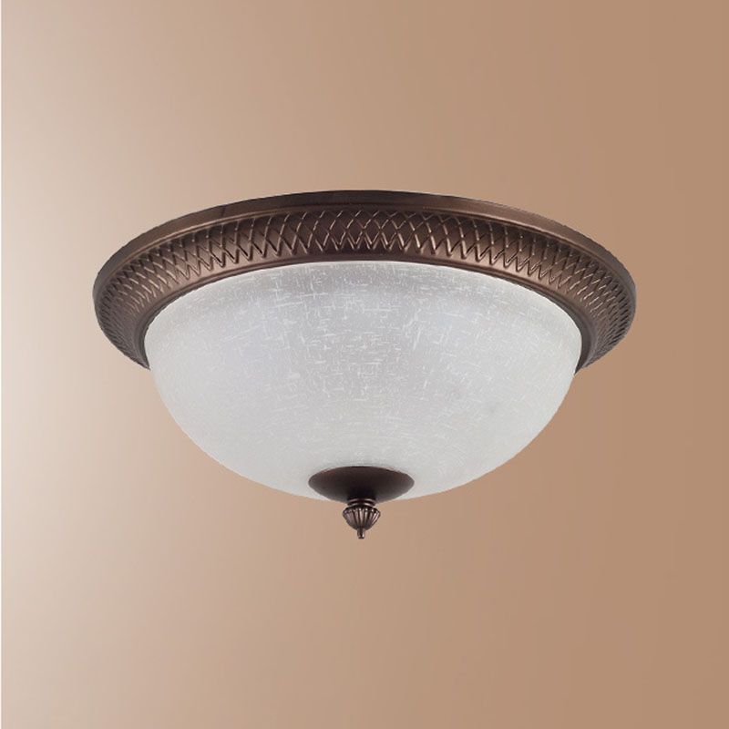 Brown Bowl Ceiling Fixture in Traditional Creative Style Wrought Iron Flush Mount with Glass Shade