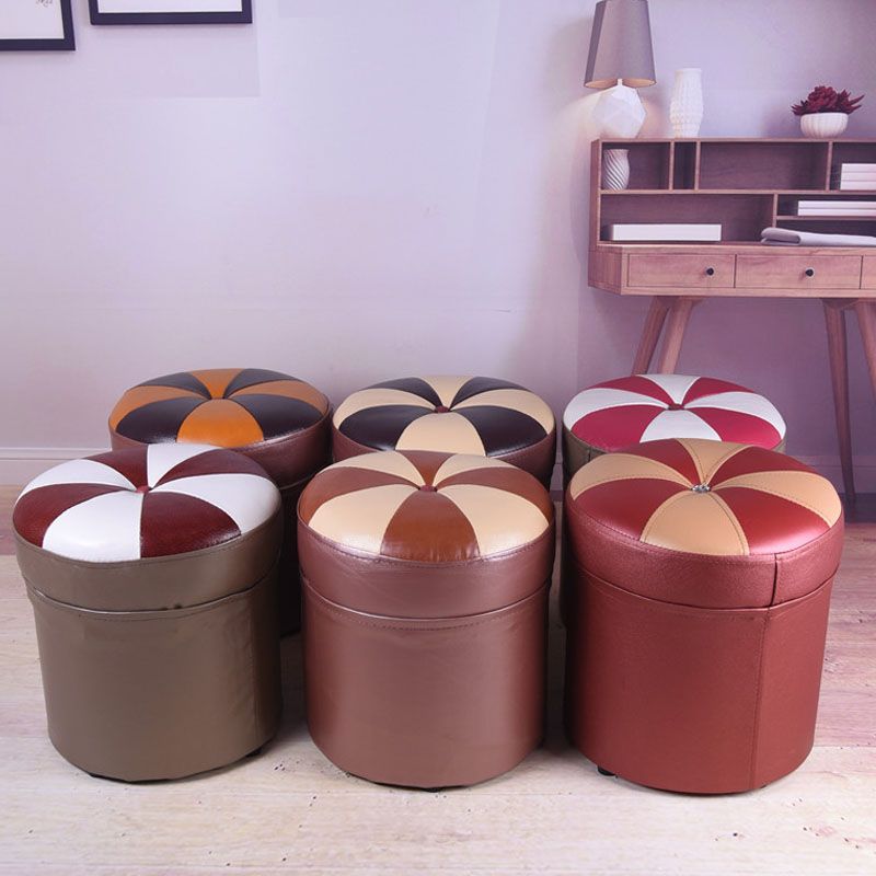 Modern Leather Pouf Water Resistant Round Pouf for Drawing Room