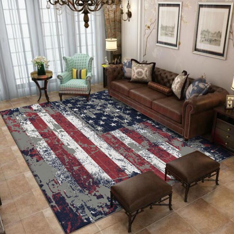 Red and Blue Modern Rug Polyester USA Flag Pattern Rug Washable Non-Slip Backing Carpet for Living Room