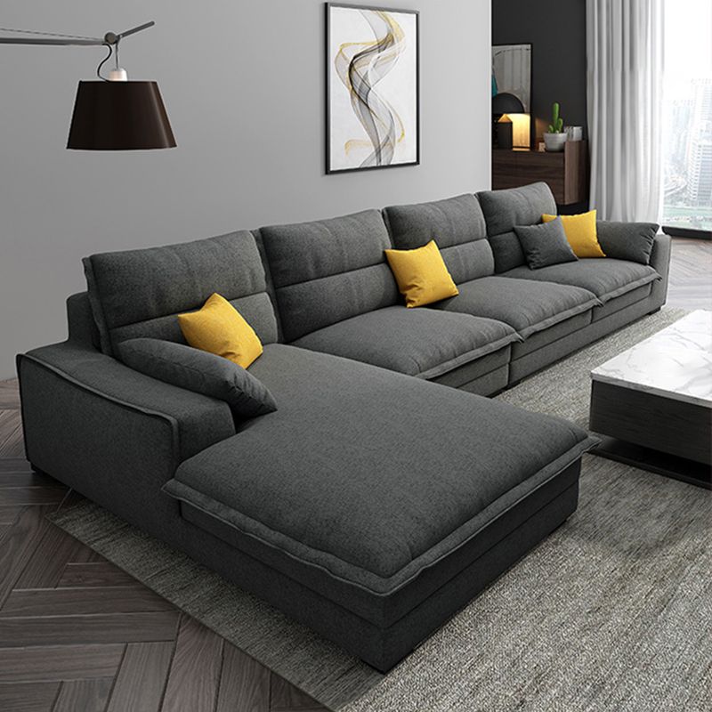 Linen Sectional Sofa L-Shape Stationary Sectional Sofa,Pillowed Back Cushions