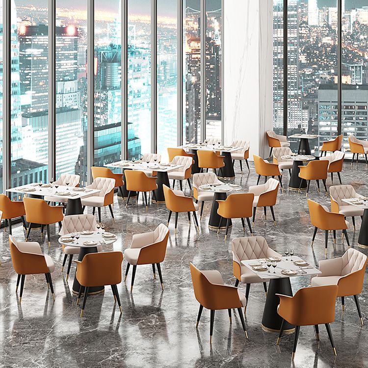 Glam Metal Arm Dining Chair Faux Leather Side Chairs for Restaurant Use