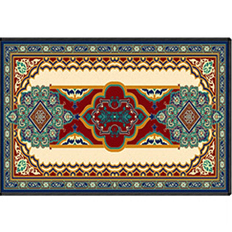 Alfombra elegante de patrón tribal azul tradicional alfombra de poliéster alfombra resistente a manchas para sala de estar