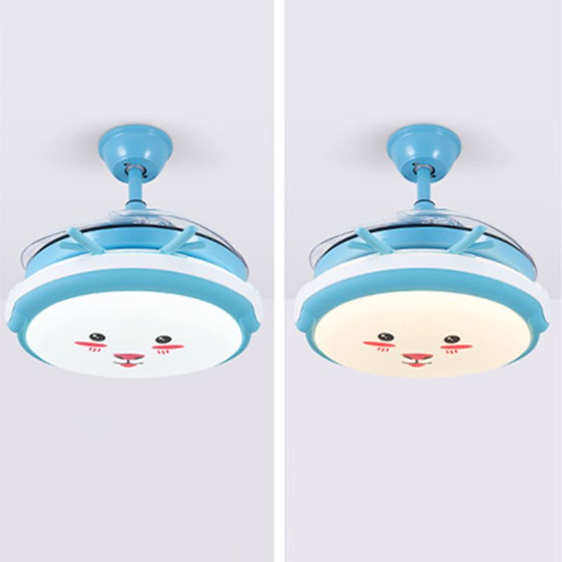 Drum Shade Hanging Lüfter Lampe Cartoon Acryl-Kindergarten-LED Semi Flush-Mount Light