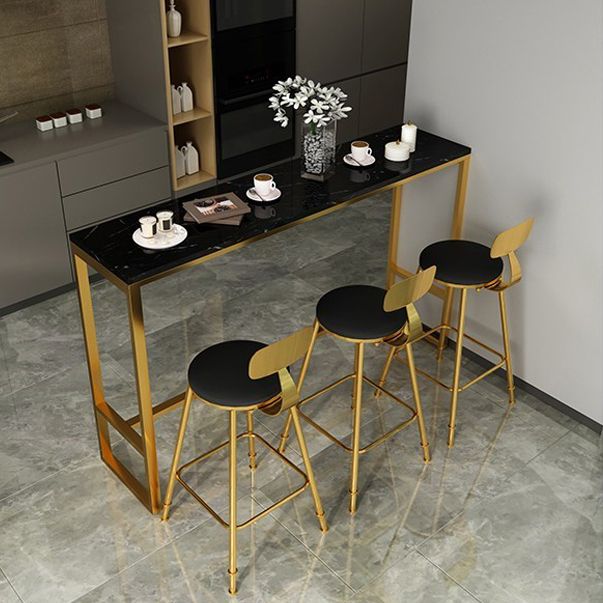 Table à manger en marbre et bar en bois avec table rectangle Table à chevalets en haut - 41,3 "H