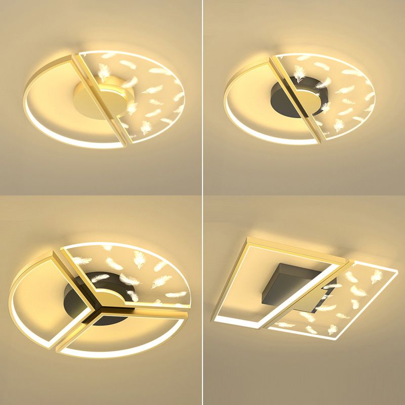Feather LED Flush Mount Light Modern Acrylic Bedroom Ceiling Light in Black-Gold