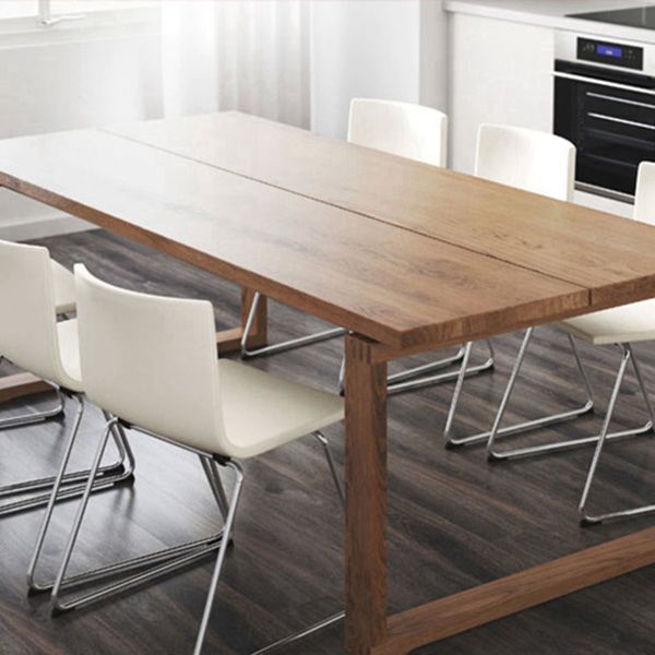 Brown Rectangle Simplicity Dinette Table Pine Solid Wood Sled Base Table