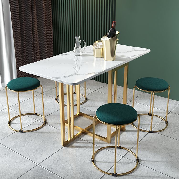 Foldable Artificial Wooden Top Dining Table Extendable Trestle Base Round Table