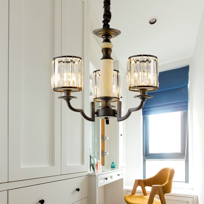 Lámpara de araña de cilindro de cristal a mediados de siglo 3/6 bulbos kit de luz colgante negro con cuerda ajustable